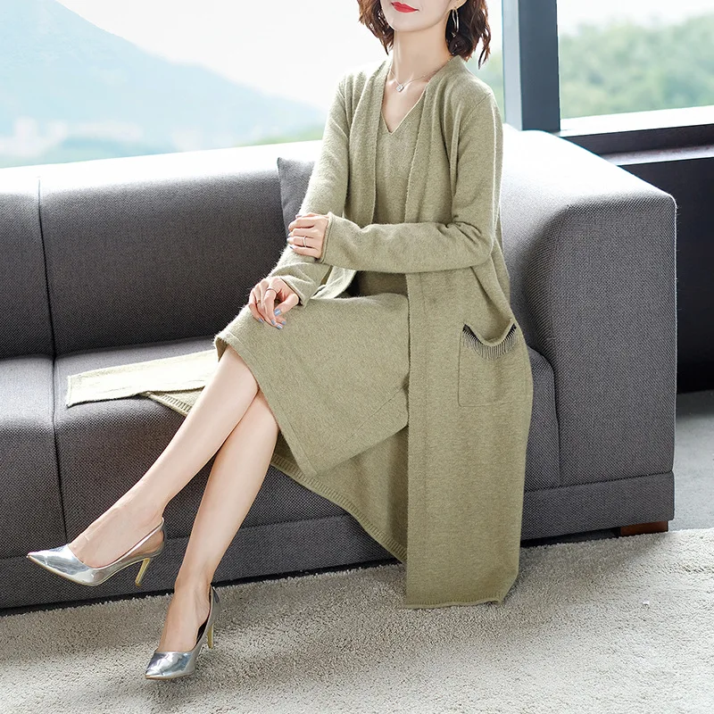 

Sweater coat dress women's suit autumn new fashion temperament women's knit loose loose was thin wild long two-piece dress