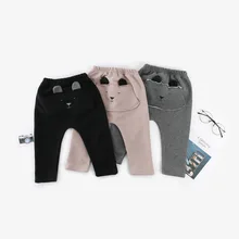 Осень стиль стерео с принтом «Медведь» Для малышей Повседневное брюки корейский-Стиль милые детские брюки с карманами; брюки от имени