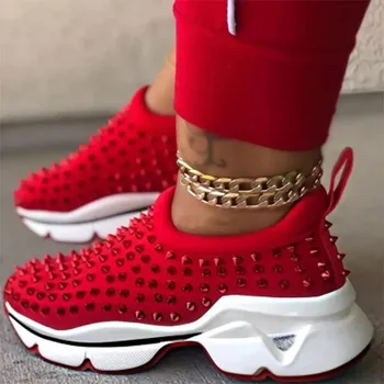 

2020 Sneakers Women Vulcanized Woman Rivet Shoes Female Platform Wedges Women's Leopard Casual Ladies Slip On Footwear Plus Siz