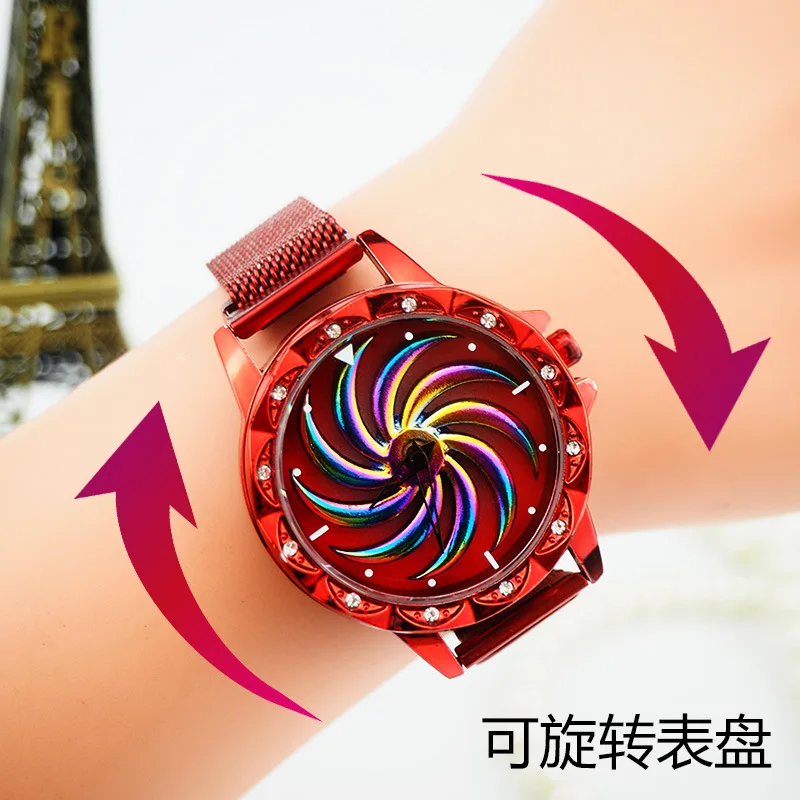

VOHE Fashion Rotation Women Watch Mesh Magnet Ladies Watch Luxury Fashion Geometric Quartz Watch Relogio Feminino