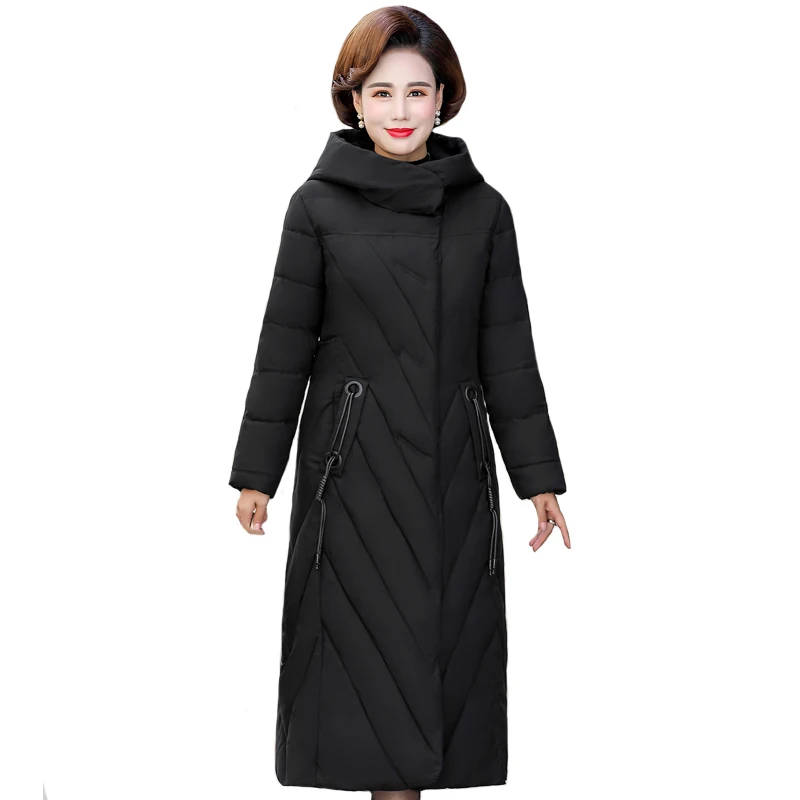 

Plus Size X-long Middle-aged Women Parkas Winter Jacket Casual Slim Warm Thick Cotton Long Coat Winter Female Hooded Overcoat