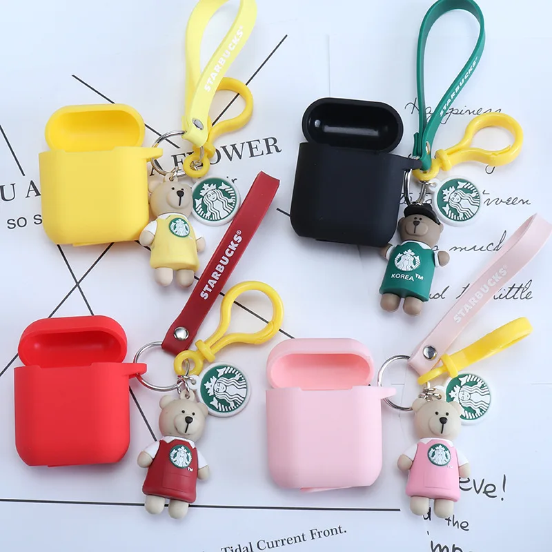 Силиконовый медведь мультфильм чехол для Apple Airpods Крышка Air Pods кожухи головных