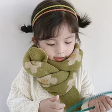 Детский шарф, Зимний вязаный кашемировый шарф, теплый женский шарф, детский снуд, цветочный шарф