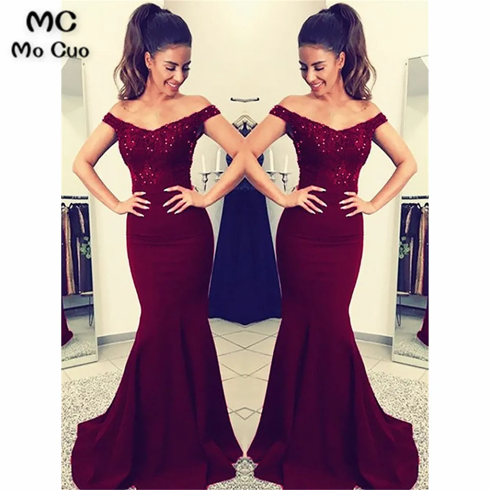 Бургундия Русалка с открытыми плечами платье для выпускного вечера es длинное с кружевной аппликацией бисером молния развертки Поезд Формальные вечерние платья платье для выпускного вечера
