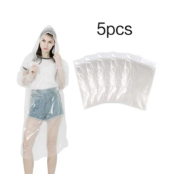 

5 Pcs/Set Hooded Raincoat Disposable Rain Poncho Drawstring For Rainy day Transparent