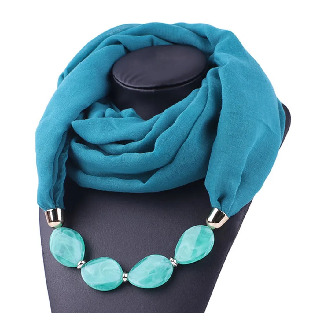 Women Fashion Solid Color Necklace Pendant Scarf Ethnic Style Soft Necklace Scarf Femme Accessories New Arrival#P15