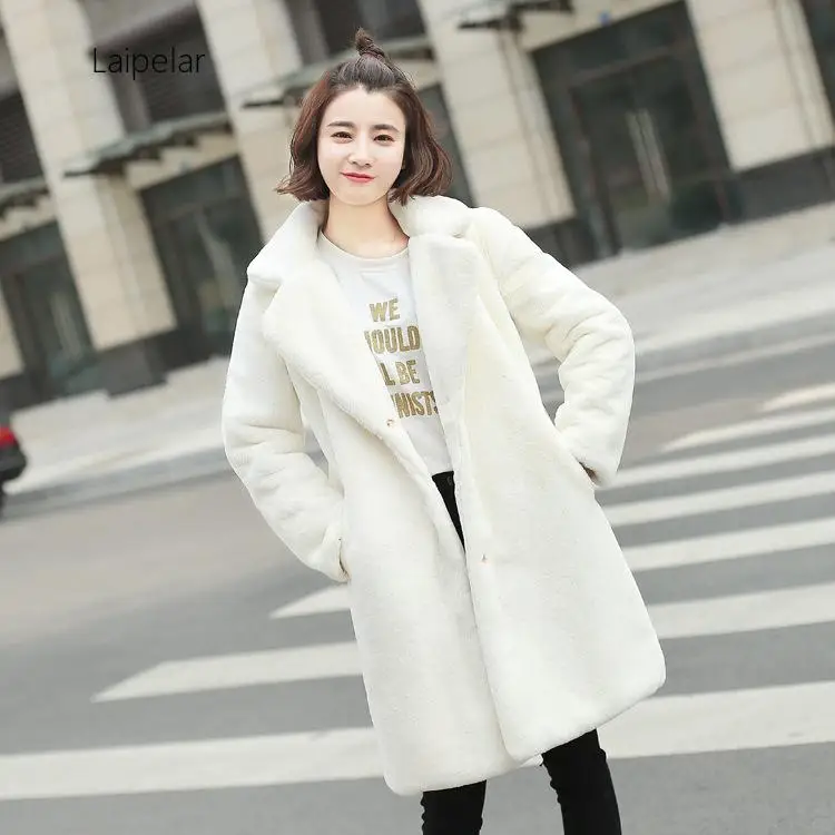 

Laipelar New 2020 Winter Elegant Cashmere Oversize Long Rabbit Coat Plush Warm Overcoat Women Faux Fur Coat Women