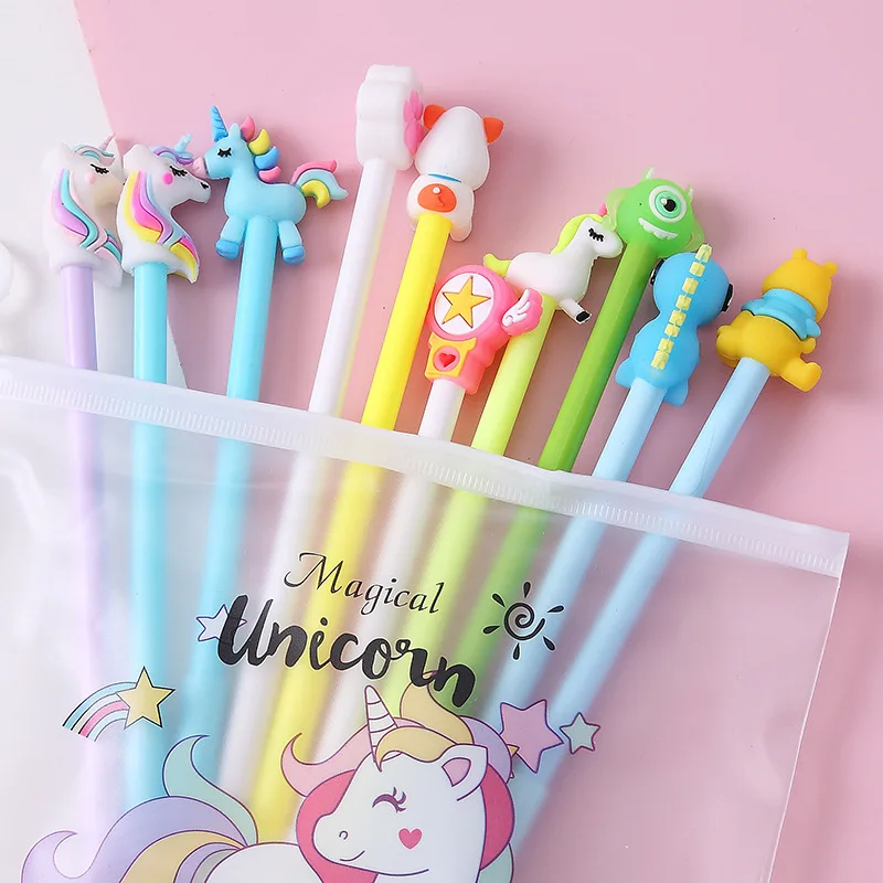 

10Pcs Cute Unicorn Gel Pen Kawaii Cartoon Pens Random Pattern 0.5mm Black Refill School Stationery Office Suppliers Kids Gifts