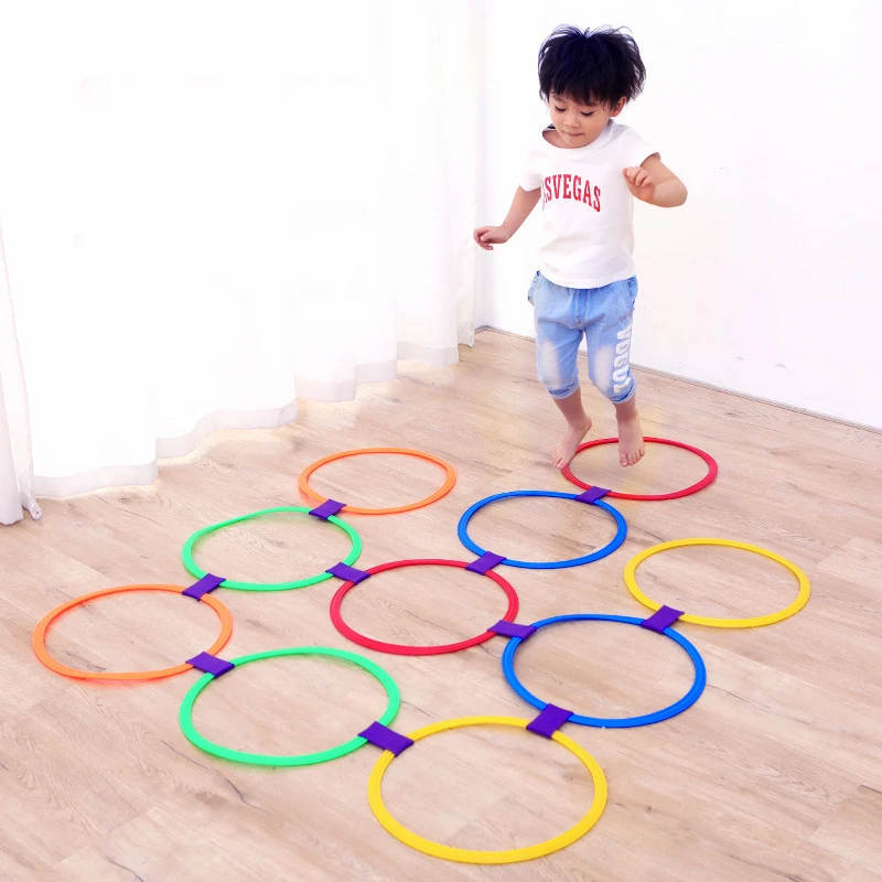EElabper Hopscotch Ring Game Toys 10 Multi-Colored Plastic Rings and 9 Connectors for Indoor or Outdoor Use-Fun Creative Play Set for Girls and Boys
