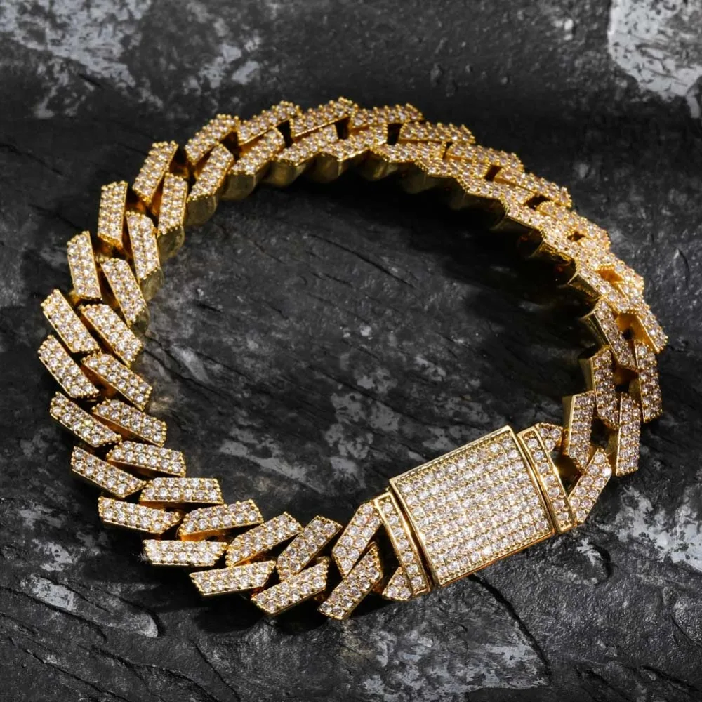 Iced para Fora Topgrillz Grande Caixa Fecho Miami Cubana Link Pulseira Ouro Cor Prata Zircão Cúbico Rock Estilo Hip Hop Jóias Masculinas 14mm 17 link pulseira ouro cor prata iced para