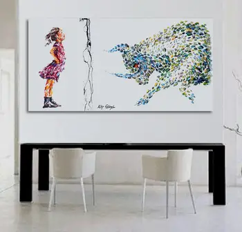 

Limmited Modern art hand painted artworks animal big whale oil painting on canvas wall art good for hone office decoration