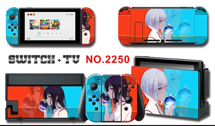 1set New Cute Anime Full Body Sticker for NS Switch Protective Cover Skin Colorful Art for Game Console Joy-Con Controller Decor
