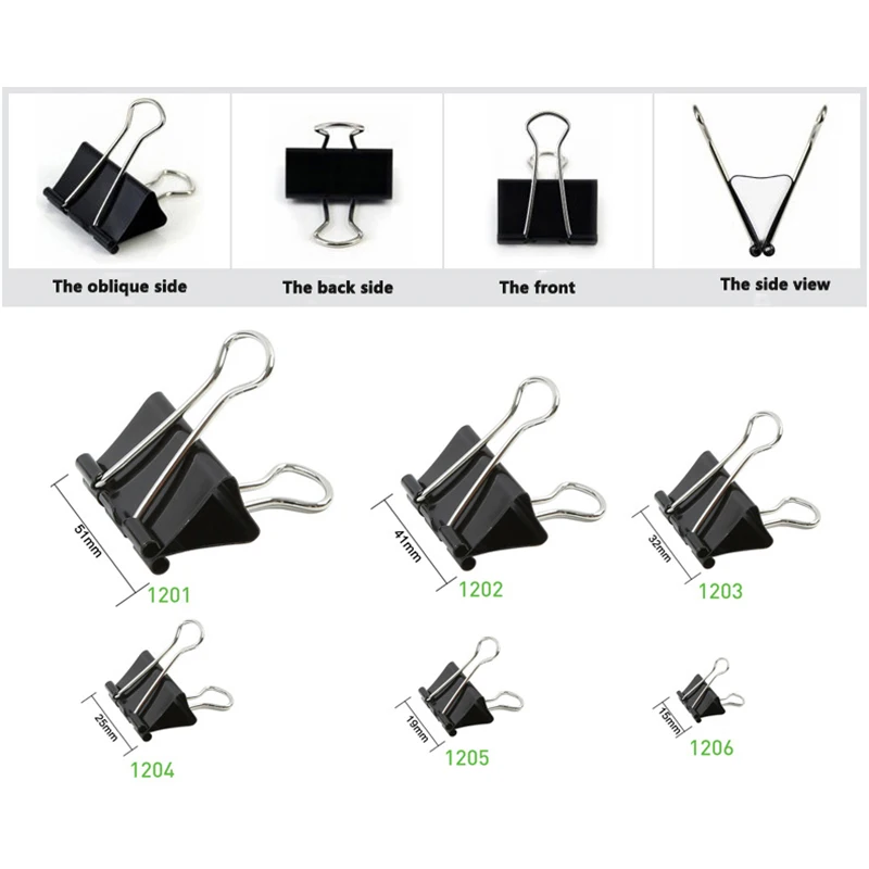 Tenwin 100 шт./лот Бумага зажимы 41/32/25/19/15 мм Foldback металлический черный зажимов офисные школьные принадлежности Бумага документа
