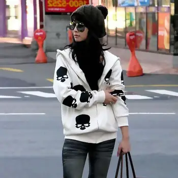 

Women's Skull Print Hoodie Long Sleeve Loose Zip Sweatshirt Autumn and Winter Casual Top