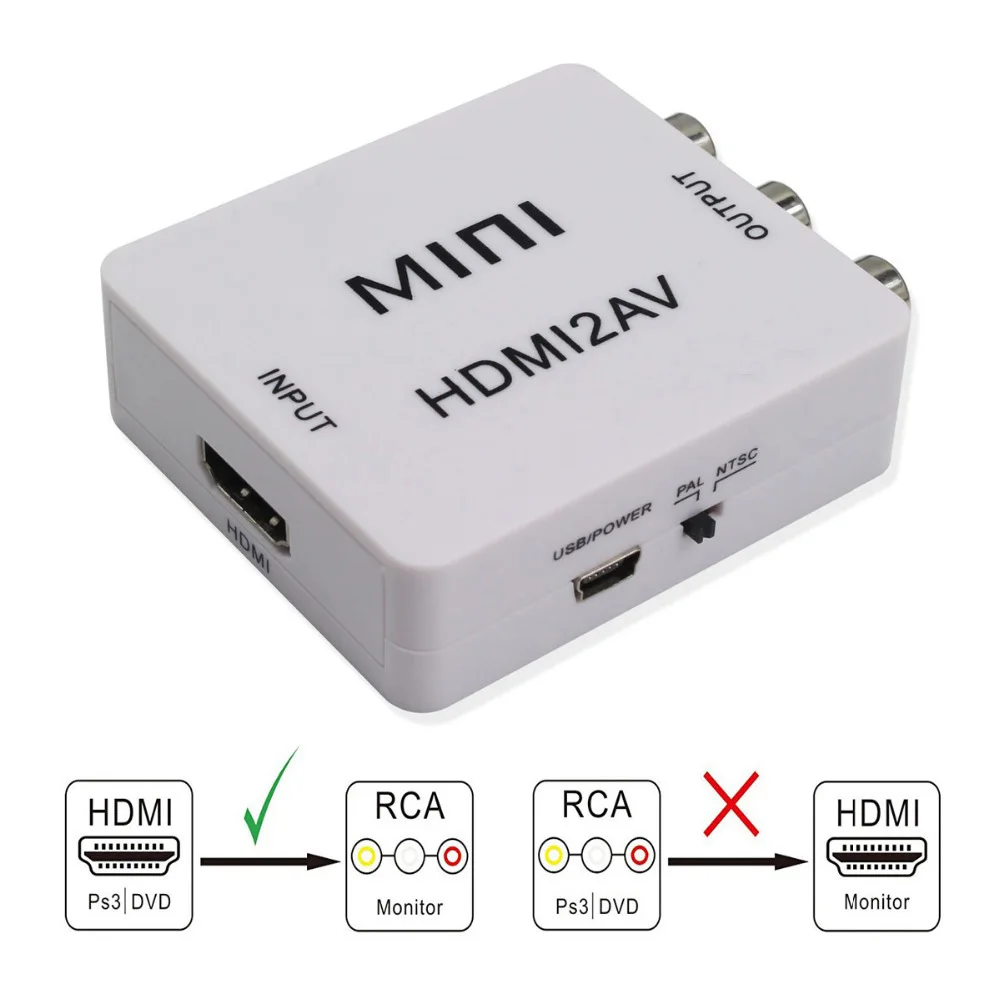 Композитный видео AV Преобразователь мини HDMI к 3RCA CVBS адаптер ТВ VHS VCR DVD|Кабели HDMI| |