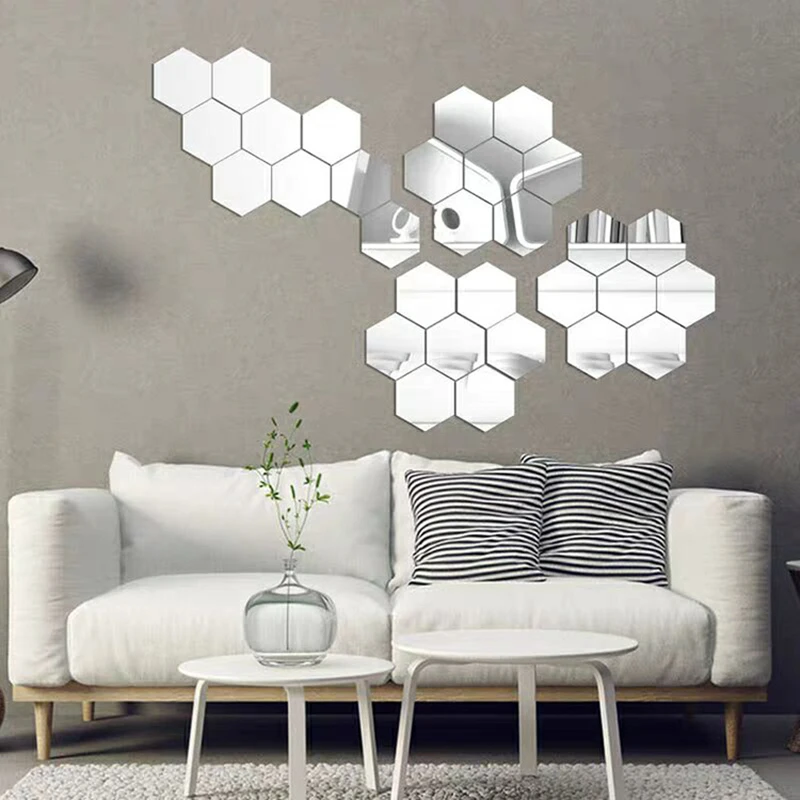 24 PCS/set Hexagon Small Mirror Tiles Wall Stickers Self adhesive