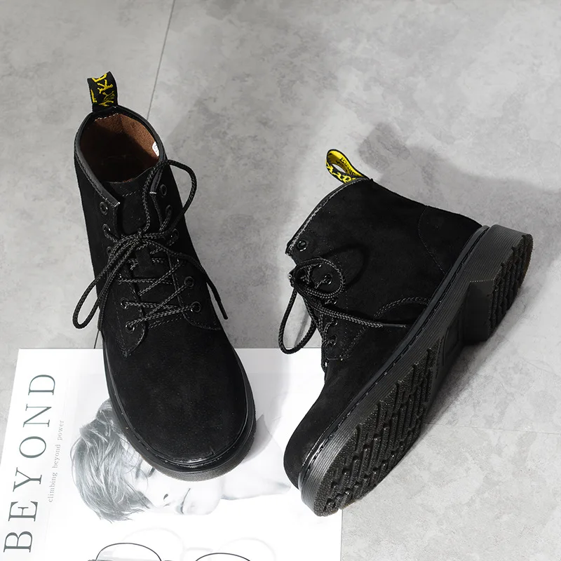 

Martin Boots Men's Autumn And Winter Hight-top Combat Boots Men Mid-top Warm Cotton-padded Shoes with Velvet Snowfield Short Boo