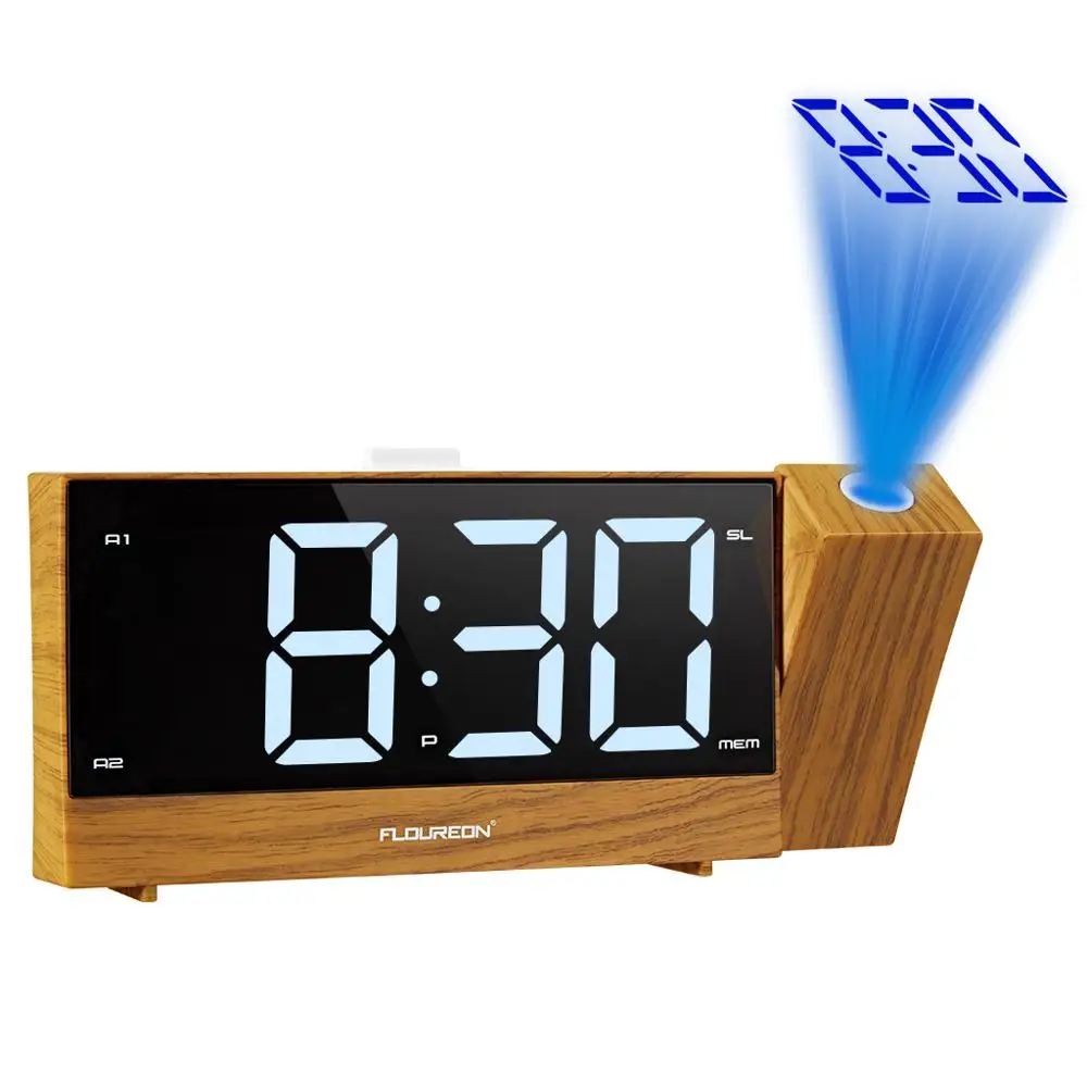 Проекционный радио будильник светодиодный цифровой настольный часы функция повтора сигнала Регулируемый проектор fm-радио с таймером сна - Цвет: A