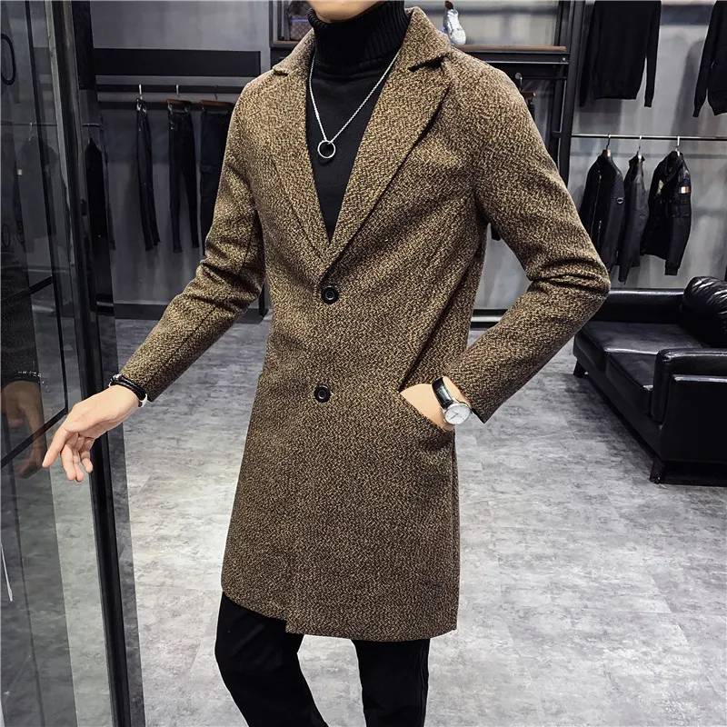 Autumn and winter men's long trench coat Slim Korean fashion wool coat large size casual business solid color men's jacket-5XL