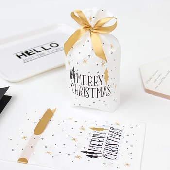 

10pcs/set Christmas Gift Bag Cookie Candy Bag Snowflake Bag Handmade Soap Drawstring Bag For Merry Christmas New Year Gifts