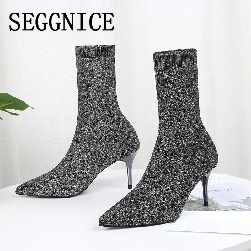 

Sexy Sock Boots Women Ankle Booties Fashion 2020 Winter Spring Knitted Stretch High Heels Boots Female Party Non Slip Shoes Sock