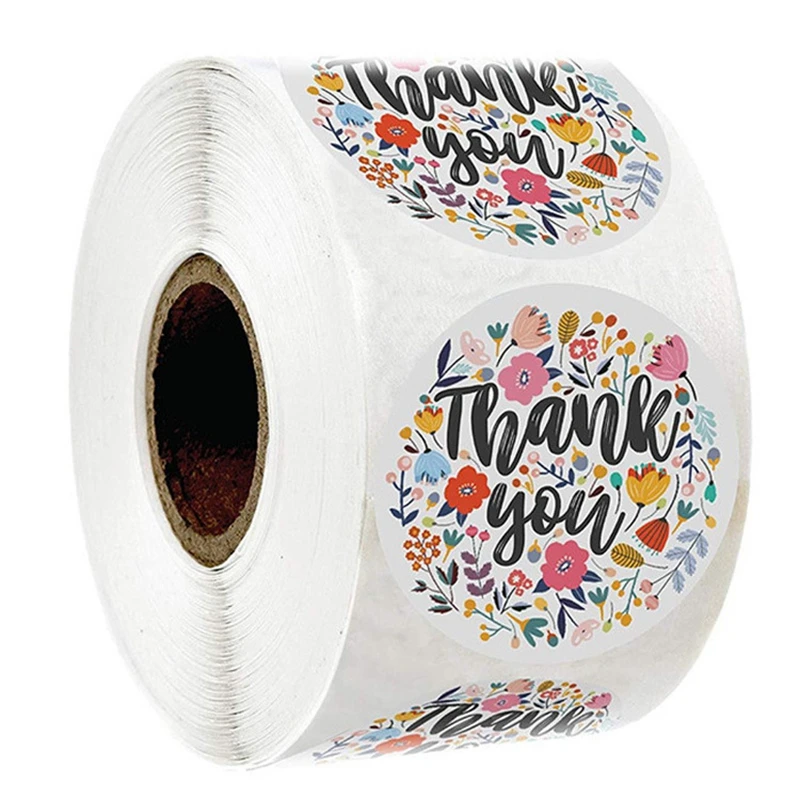 Flower 500Pcs/roll Thank You Sticker Seal Labels Round Color Floral Sticker For Gift Packing Decoration Scrapbooking Stickers