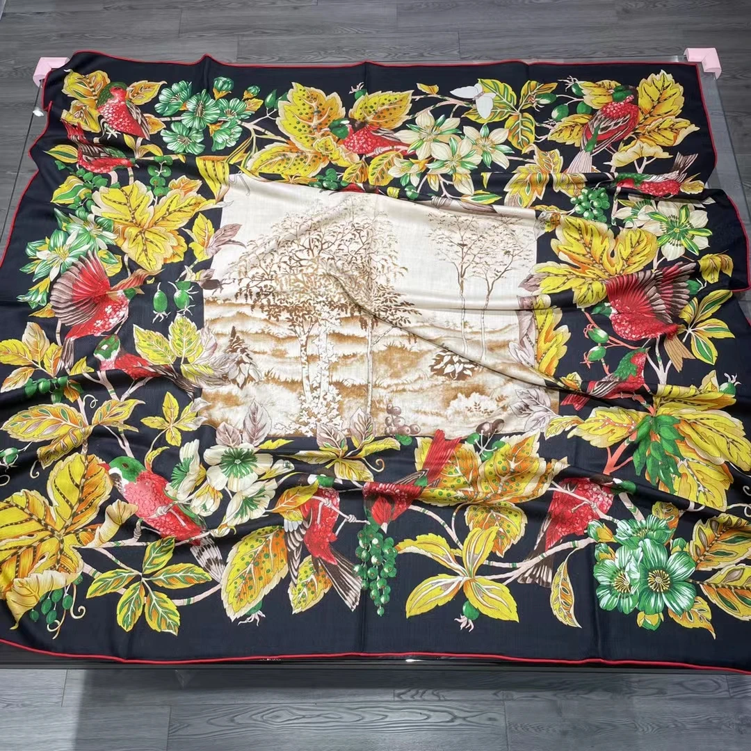 

70% кашемир 30% шелк шарф женский модный двухсторонний Дерево Цветок Птица шаль палантин большое одеяло платок 135*135 см