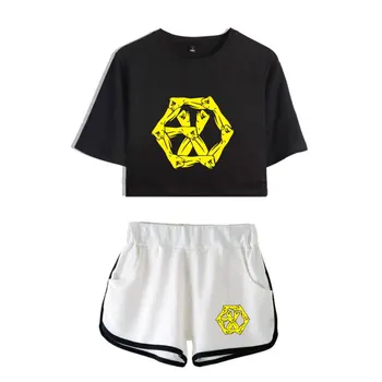 

EXO love shot Women's Sets Short Sleeve T-shirt and Short Pants 2020 summer Clothes Fashion Two Piece Set Women Harajuku Outfits