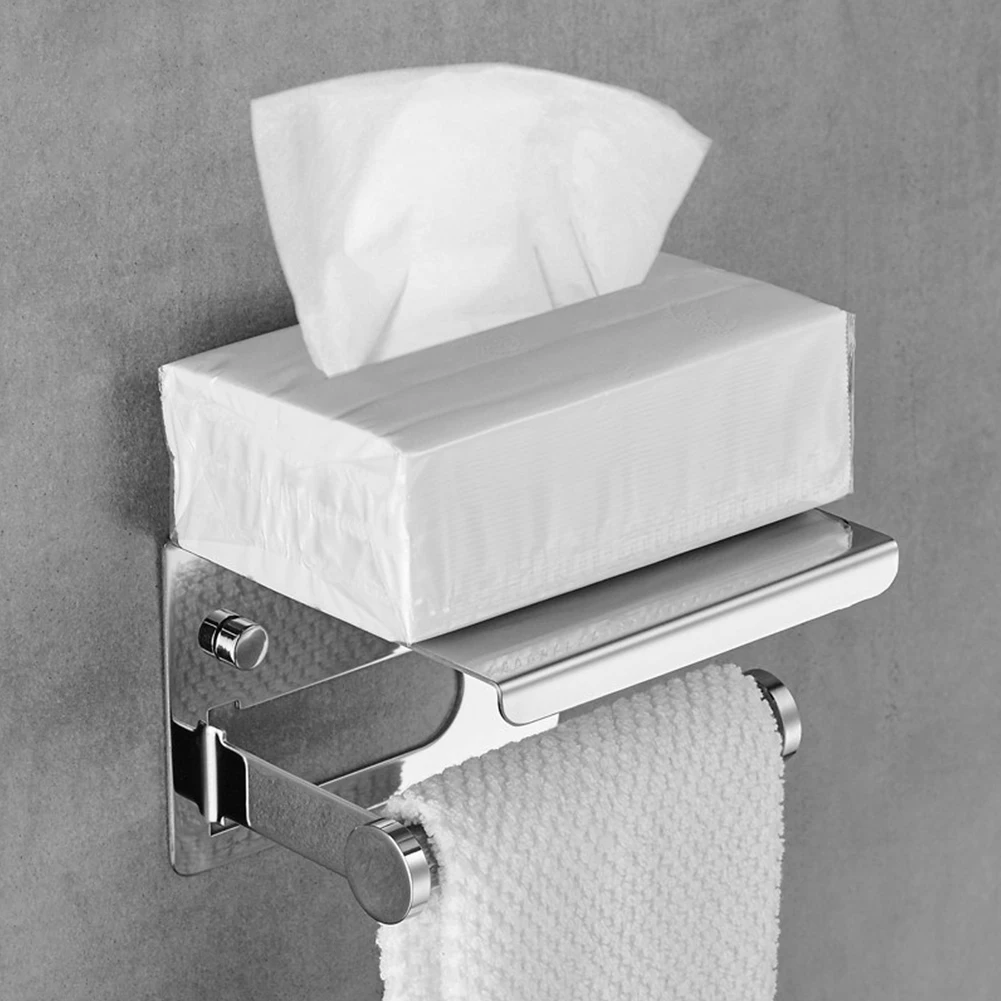 Пробивной Бесплатный держатель для телефона, настенный держатель для ванной комнаты, кухонный держатель для бумаги с полкой для туалетной бумаги, стойкая стойка для полотенец из нержавеющей стали