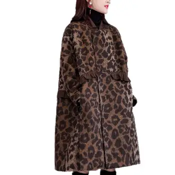 

plus size 2XL!winter Coat women Loose Leopard cloak Woolen Coat Elegant women coat