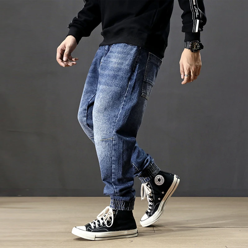 Fashion Streetwear Men Jeans Blue Color Size 28 42 Loose Fit Cargo Pants Harem Jeans Men 4