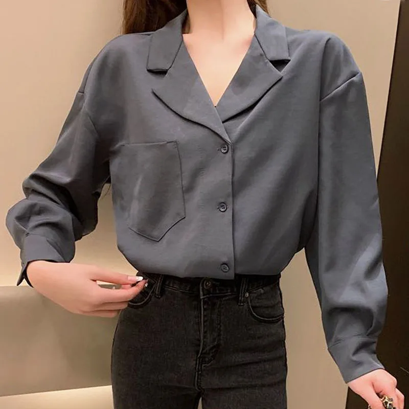 Blusas mujer de moda,, шифоновые блузки для женщин, на пуговицах, с v-образным вырезом, корейская мода, одежда, Винтаж, harajuku, длинный рукав, 7984 50