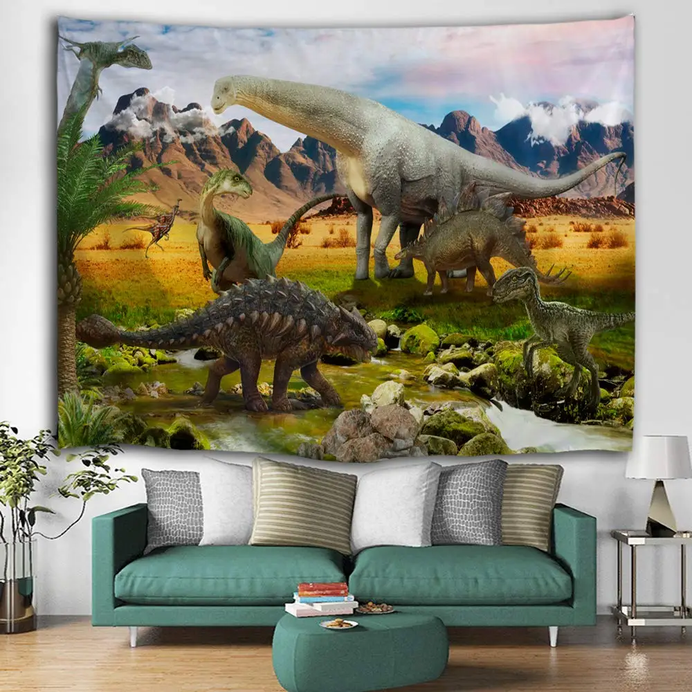 

Dinosaur Group Tapestry Wild Anicient Animals Wall Hanging