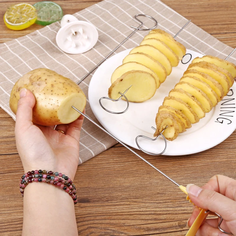 Kitchen Accessories 1Set Potato Spiral Cutter Slicer Potato Shredder Slicer Potato Chips Stainless Steel Kitchen Gadgets Tools
