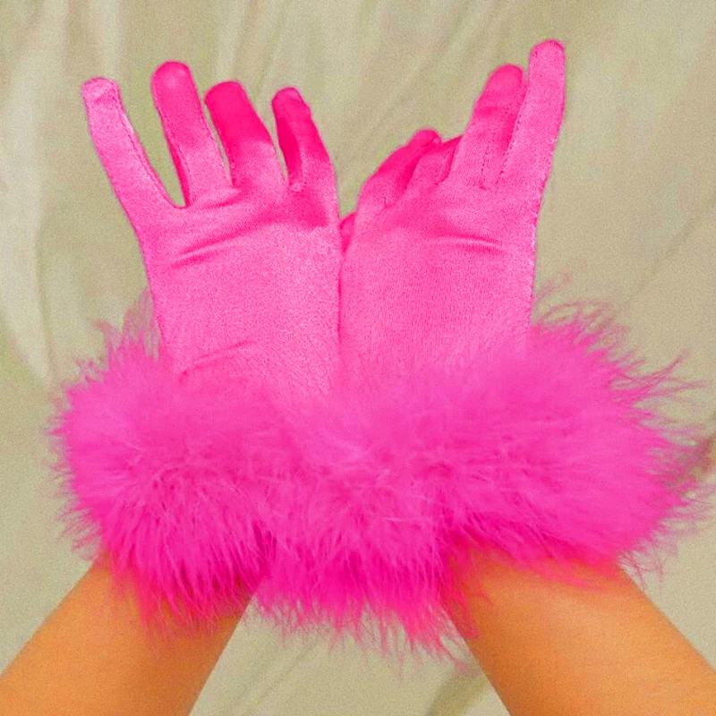 Rose Red Женские Вечерние перчатки WannaThis, пушистые, сохраняющие тепло, одноцветные, элегантные, плюшевые, на запястье, варежки, перчатки, грелка для рук - Цвет: Rose Red