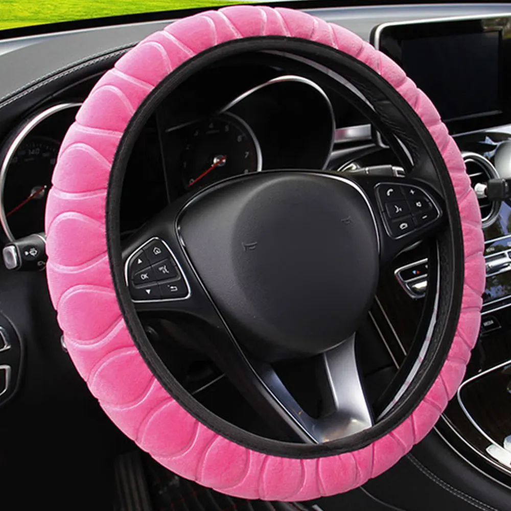 Pink Чехлы рулевого колеса автомобиля рулевое колесо обёрточная бумага общие блюдо наборы декора противоскользящие 15 дюймов осень и зима мода - Название цвета: Pink