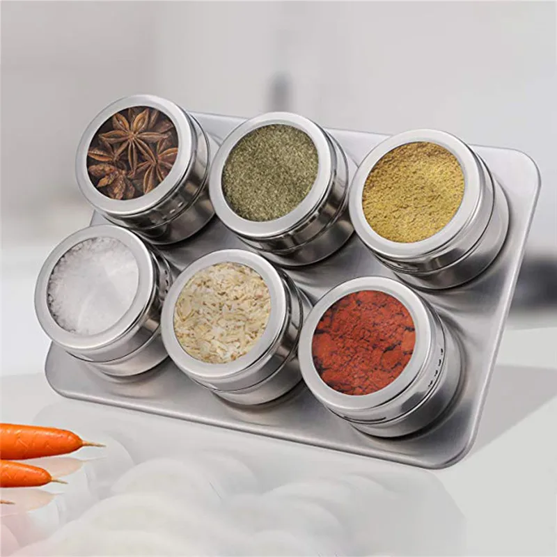 

Magnetic Spice Jars Pot with Spice Rack 304 Stainless Steel Spice Tins Spice Storage Jar Tins Pepper Seasoning Shakers Jars