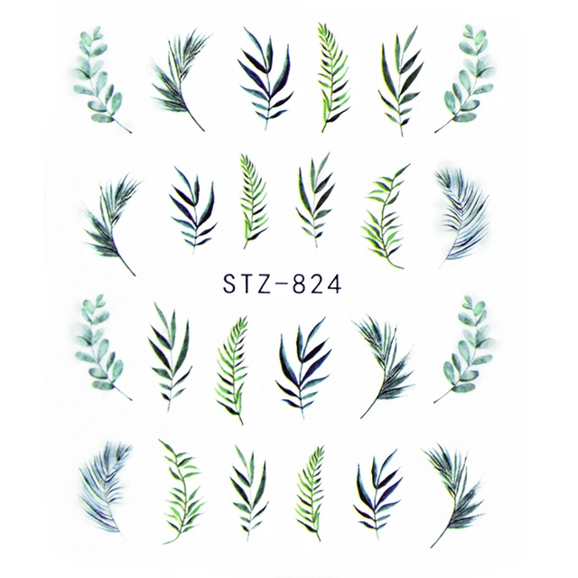 Nail Stickers Sliders For Nails For Manicure Decor Nails Set Nail Design Sliders Flower Leaf Tree Green Nail Art Watermark Decal STZ-824