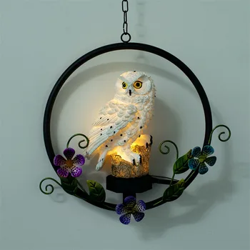 

Solar owl wrought iron hanging lamp new Solar Resin Owl Wrought Iron Wind Chime Light Garden Decoration Christmas Gift#guahao