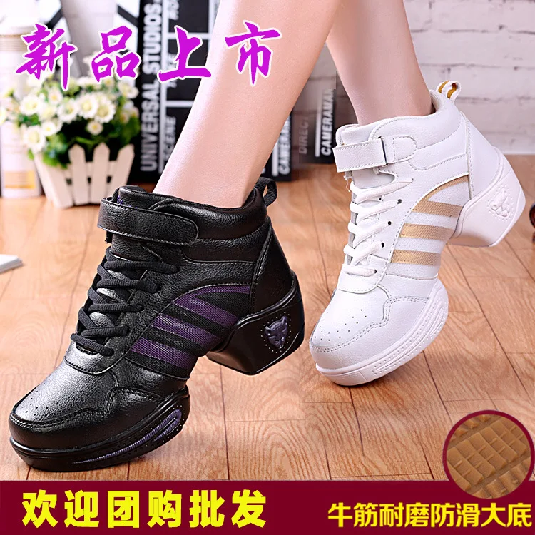 

White Shoes for Square Dance Jazz Jump Dance Shoe Semi-high Heeled Black And White with Pattern Dance Shoes Women's Extra High S