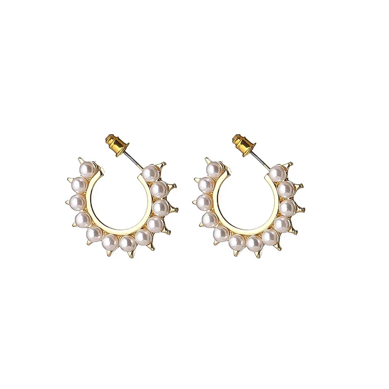 

Gaku Genuine New Metal Retro Pearl Type C Earrings Sunflower Pearl Fashion Eardrop Temperament women Earstud