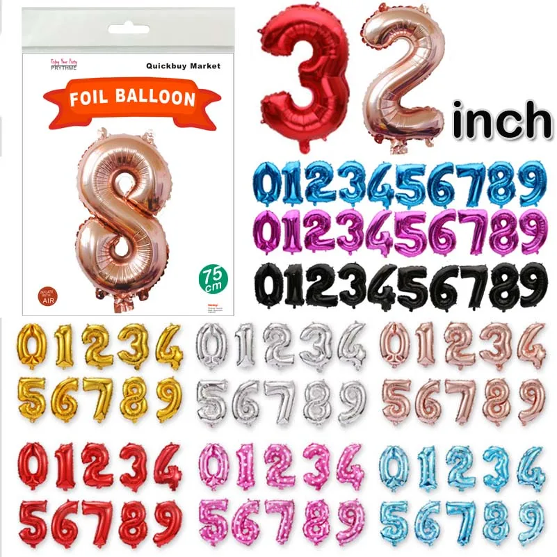 32inch number foil balloon -independant package -1-75cm