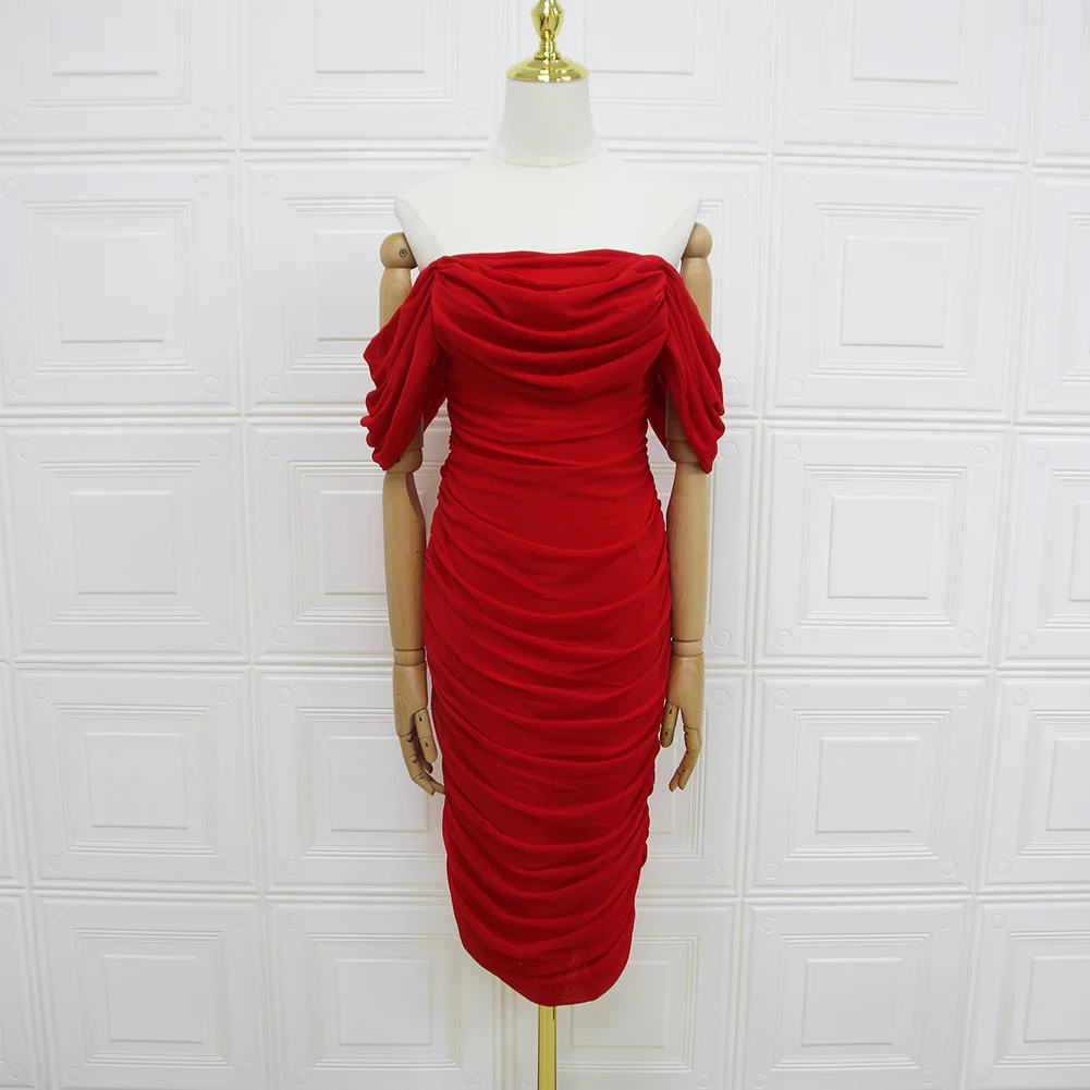 Bodycon Bandage Dress Sexy Off Shoulder Glow Sparkly Ruffles Women Dress Designer Fashion Evening Party Dress Vestido