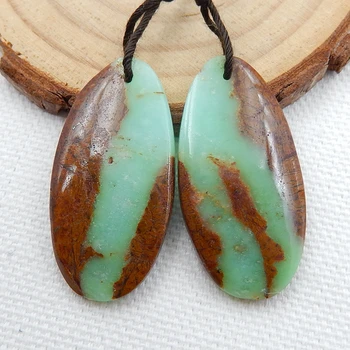 

Natural Stone Chrysoprase Oval earrings beads, stone for earrings making, 33x16x5mm, 6.9g