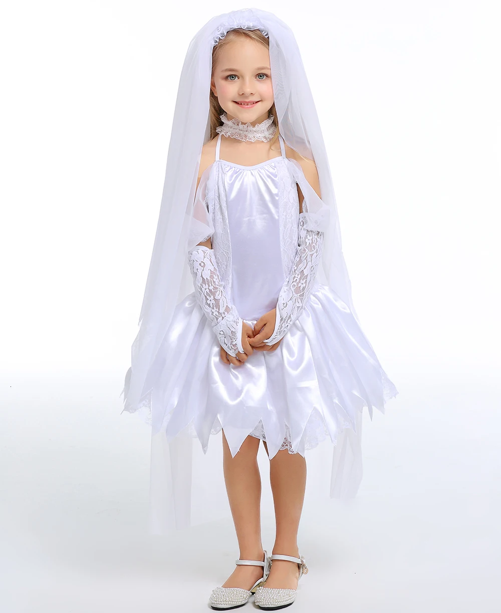 Хеллоуин Девушки Снег ангельское Платье Необычные Косплей партии Детская одежда для детей Девушки Кружева белые платья костюмы для Пурима