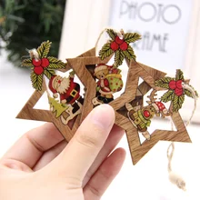 

3PCS/4PCS Star Printed Wooden Pendant Ornaments Xmas Tree Ornament DIY Wood Crafts Kids Gift for Home Christmas Party Decoration