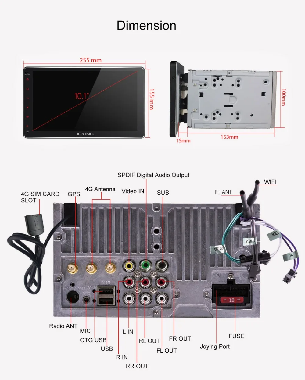 Perfect JOYING Android 8.1 2 din car radio player with DSP 4GB+64GB GPS 10.1" IPS universal head unitGPS SWC HD BT built in 4G autradio 22