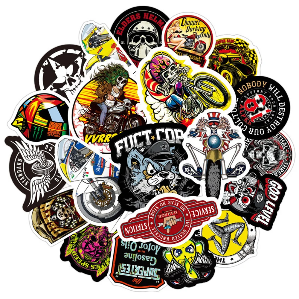 

10/30/50PCS Retro Skull Fire Motorcycle Graffiti Sticker Sticker Laptop Phone Case Bike Guitar Waterproof Sticker Wholesale