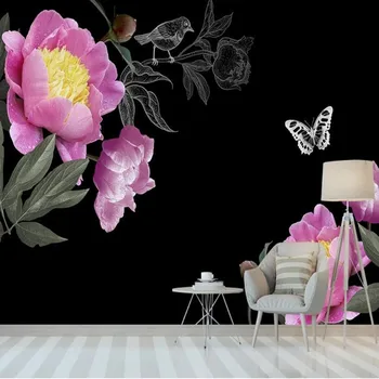 

Custom 3D Modern Rose Hand Painted Butterfly Bird TV Sofa Bedroom Background Wallpaper Mural