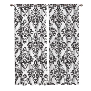 

Black White Baroque Pattern Flower Vine Abstract Window Curtains Scenic Curtains for Living Room Decorative Items Living Room